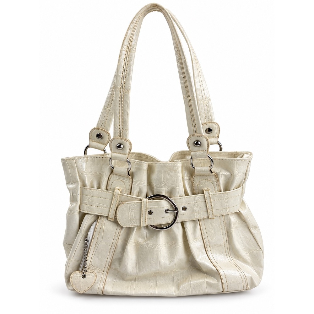 Vintage Y2K Cream Faux Croc Belted Shoulder Bag Purse